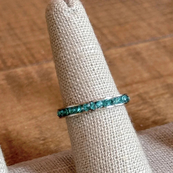 Blue Zircon Colored CZ Stainless Steel Eternity Band Ring December Birthstone - Picture 5 of 7
